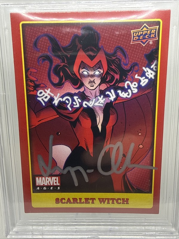 Elizabeth Olsen Scarlett Witch Auto 2021 UD Marvel Ages Beckett 10 AUTO Rare view 2