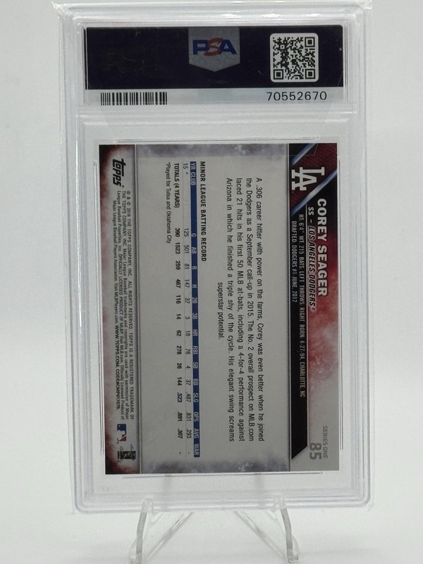 2016 Topps COREY SEAGER RC #85 Batting Rookie PSA 9 MINT LA Dodgers Baseball view 2