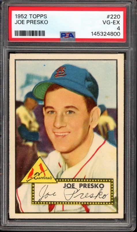 1952 Topps #220 Joe Presko Rookie PSA 4 Vintage Baseball Card (4800)