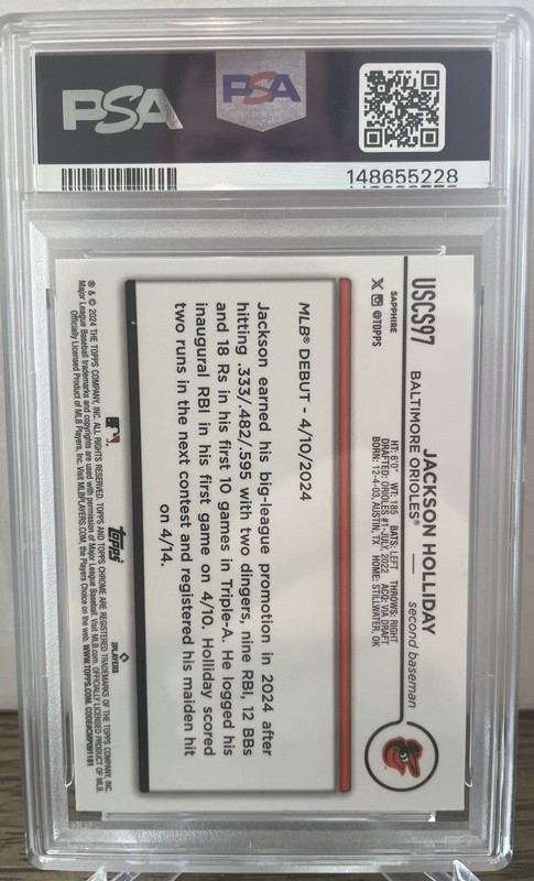 2024 Topps Chrome Sapphire Jackson Holliday Refractor Rookie PSA 10 ⚾ view 2
