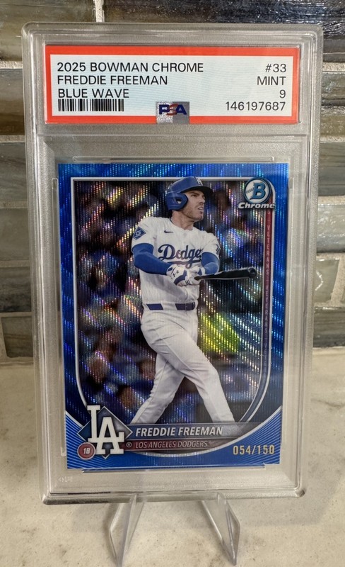2025 Bowman Chrome #33 Freddie Freeman PSA MINT 9 Blue Wave #/150 Color Match 