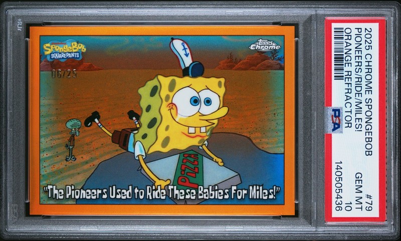 2025 Topps Spongebob Pioneers Used Ride these Babies Miles Orange /25 #79 PSA 10