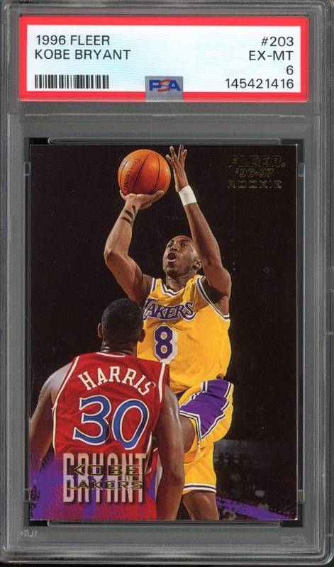 1996 Fleer #203 Kobe Bryant Rookie PSA 6 Vintage HOF RC Basketball Card (1416)