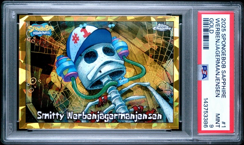 2025 Topps Chrome Sapphire SpongeBob Smitty Werbenjägermanjensen Gold /50 PSA 9