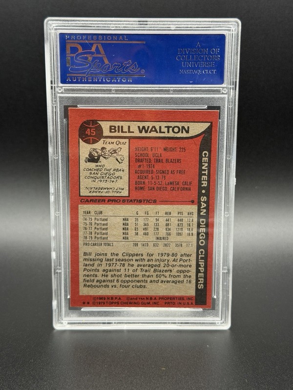 1979-80 Topps #45 Bill Walton PSA 7 NM – San Diego Clippers – Vintage NBA Card view 2