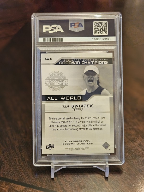 2023 Upper Deck Goodwin Champions All-World Blue /499 Iga Swiatek #AW-6 PSA 10 view 2