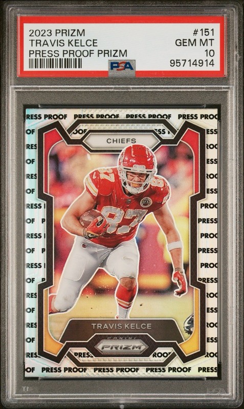 2023 Prizm Travis Kelce Press Proof Prizm PSA 10 Chiefs #151 SSP POP 6