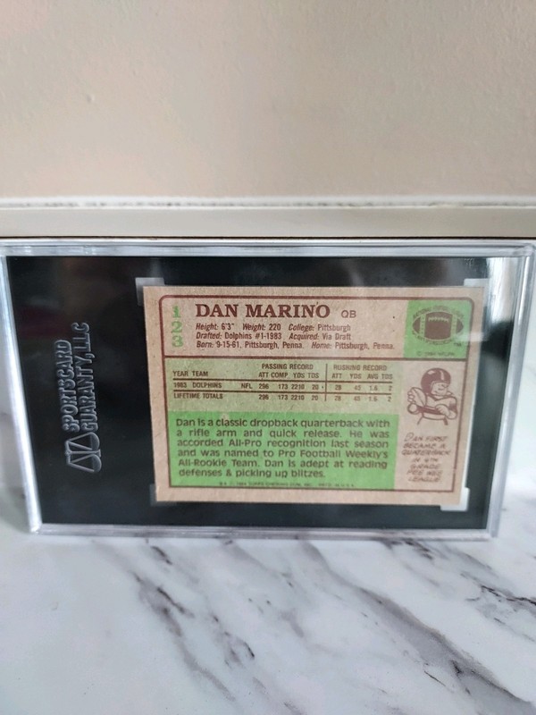 Dan Marino 1984 Topps Rookie Football Card  #123 Graded N-Mint 7 Dolphins HOF view 2