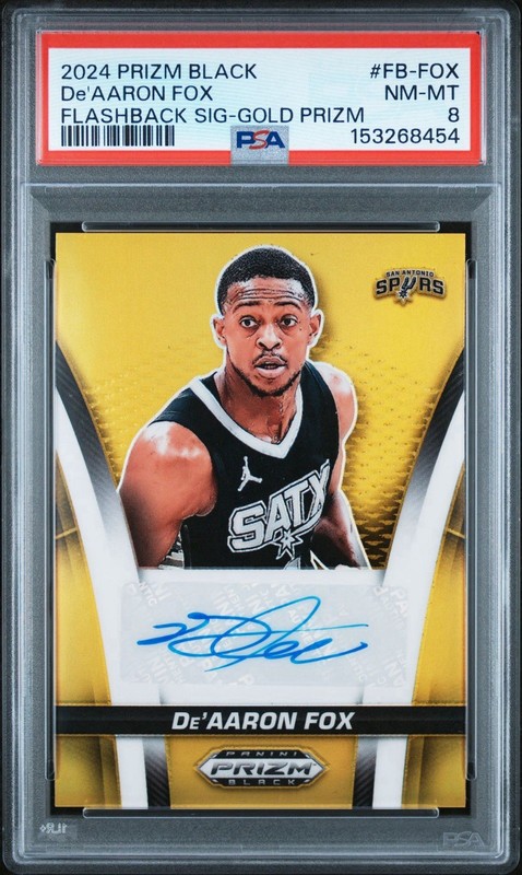 2024 Panini Prizm Black De’aaron Fox Gold Prizm Flashback Auto /10 Psa 8 Pop 1/1