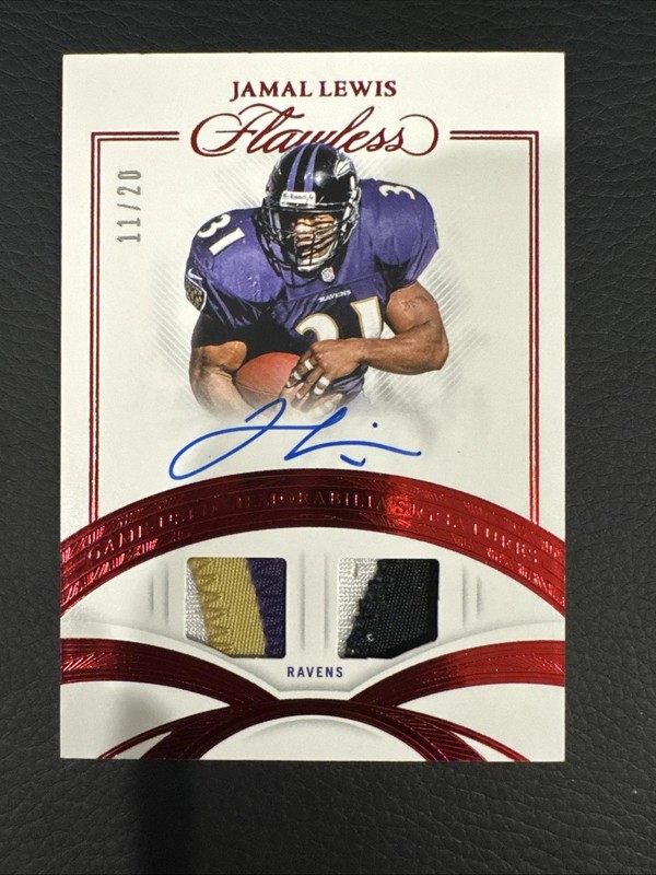 2025 Flawless Jamal Lewis Game Used Patch Auto 4-Color Patch 11/20 GUMS-JLS view 1
