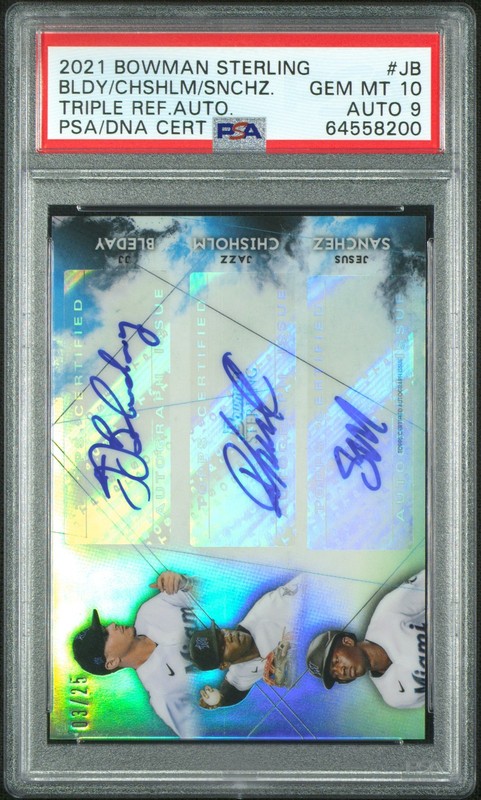 2021 Bowman Sterling Bleday/Chisholm/Sanchez Triple Refractor Auto PSA 10 #/25