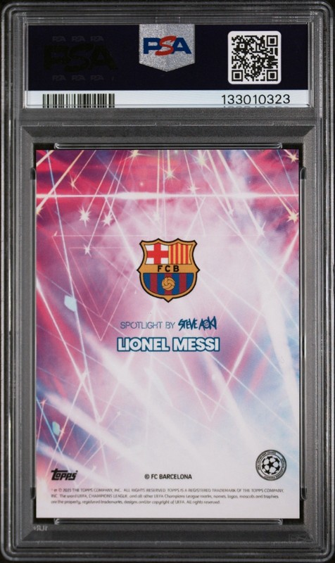 Lionel Messi 2020 Topps Soccer Festival *Steve Aoki* Barcelona Argentina PSA 9 view 2