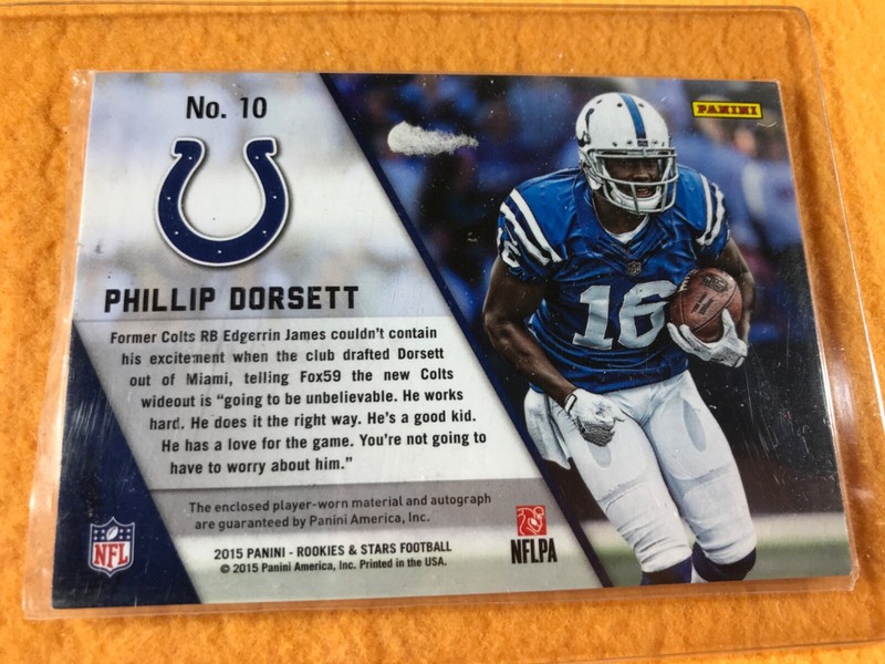R2-94 FOOTBALL CARD - PHILLIP DORSETT  COLTS 2015 PANINI - GAME USED JERSEY  view 2