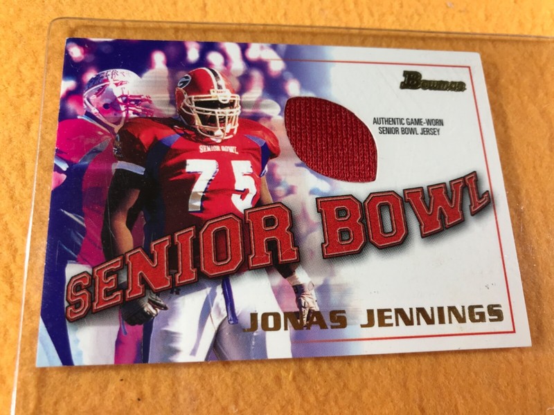 R2-95 FOOTBALL CARD - JONAS JENNINGS 2001 BOWMAN - GAME USED JERSEY 