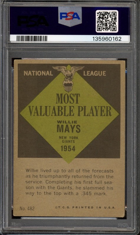1961 Topps #482 Willie Mays MVP PSA 3.5 Vintage Baseball Card (0162) view 2