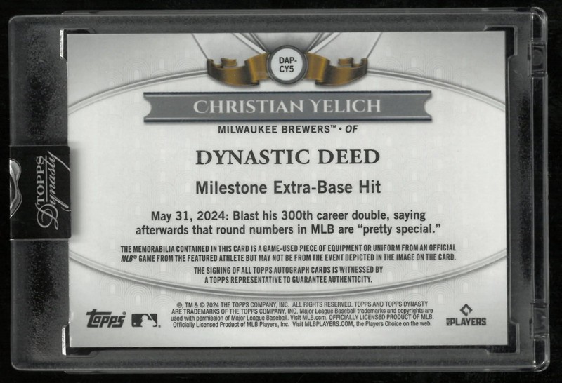 2024 Topps Dynasty Baseball Dynastic Deed Patch Auto Christian Yelich 1/1 view 2