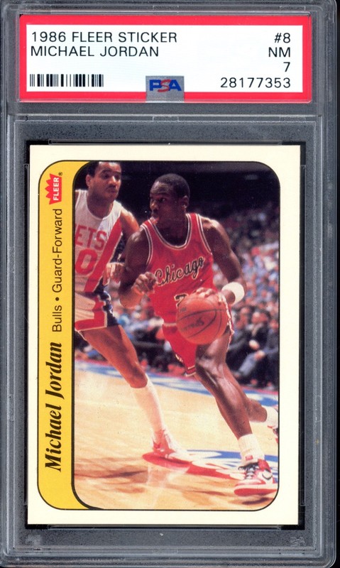 1986 Fleer Sticker #8 Michael Jordan Rookie PSA 7 Vintage Basketball Card (7353)