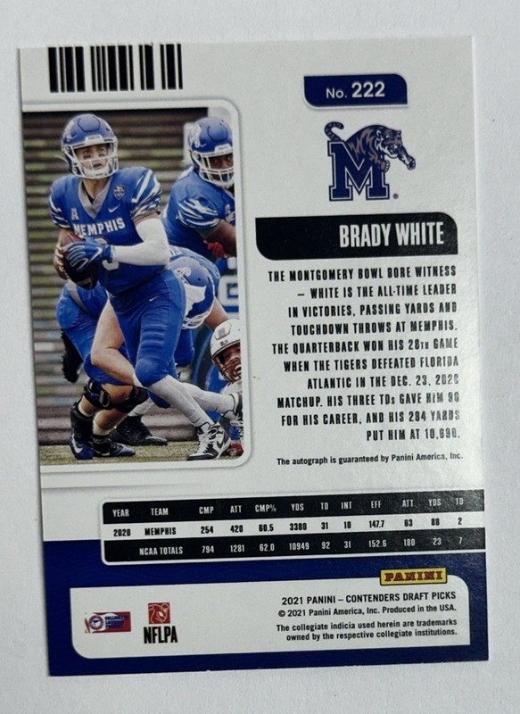 2021 Panini Contenders Draft Picks Red Brady White Rookie Auto #222 view 2