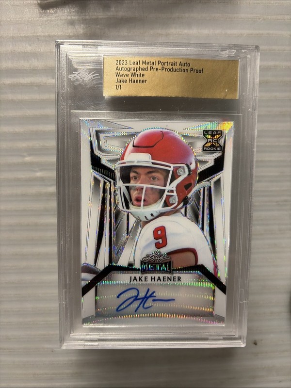 JAKE HAENER 2023 LEAF METAL FOOTBALL 1/1 AUTO PRE-PRODUCTION PROOF MOJO White