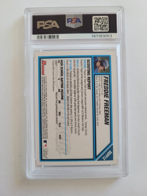 2007 Bowman Draft FREDDIE FREEMAN mint PSA 9 - RC - 1st Bowman - Braves/Dodgers view 2