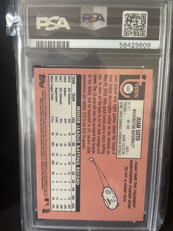 2018 Topps Heritage Juan Soto RC PSA 10 view 2