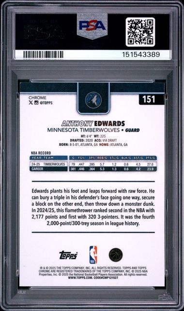 2025-26 Topps Chrome Negative Refractors #151 Anthony Edwards PSA 9 view 2