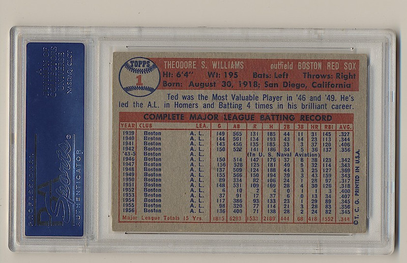 1957 TOPPS #1 TED WILLIAMS PSA 5 EX view 2