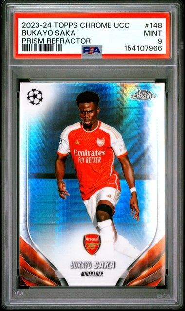 2023-24 Topps Chrome UEFA Club Competitions Bukayo Saka Prism Refractor PSA 9