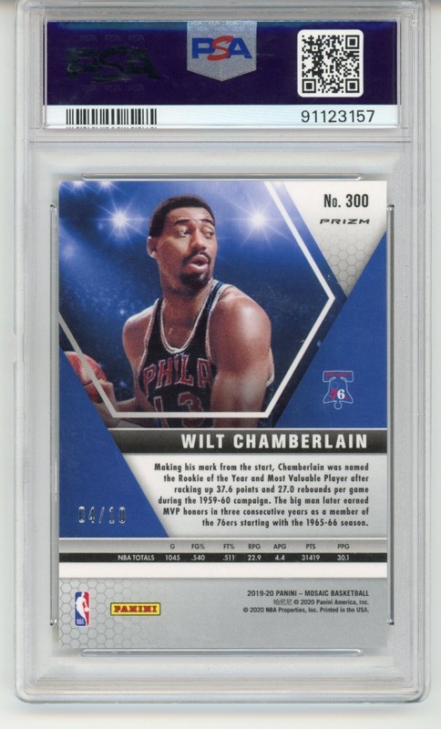 2019 Panini Mosaic Wilt Chamberlain #300 Gold Fast-Break /10 PSA 10 view 2