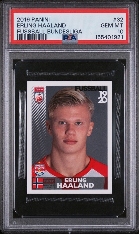 Erling Haaland 2019 Panini #32 Fussball Bundesliga Sticker Rookie Norway PSA 10