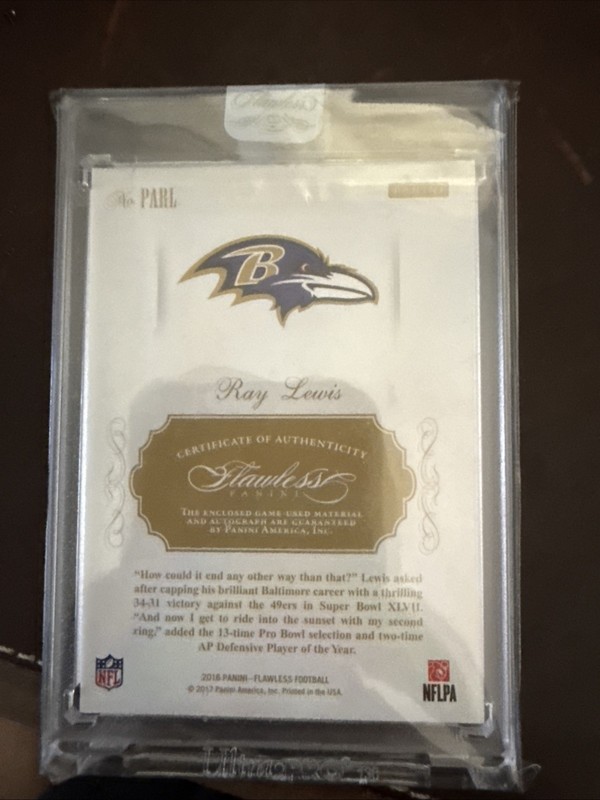 2016 Panini Flawless - Game Used Patch Auto /2 Ray Lewis view 2