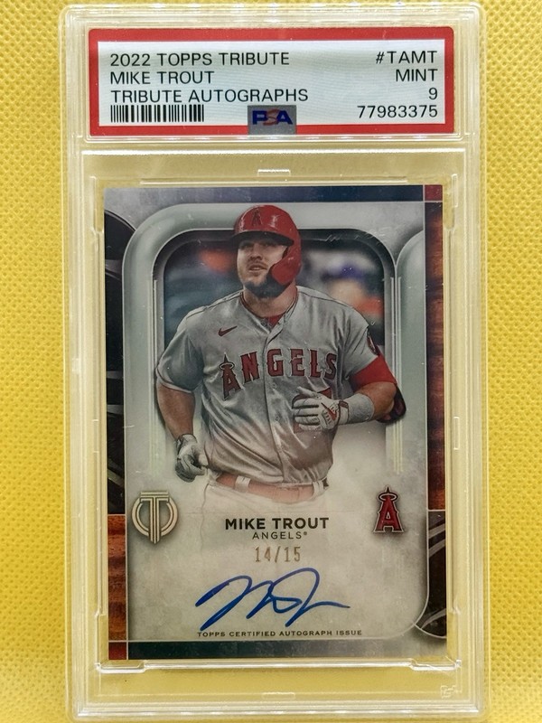 2022 Topps Tribute Mike Trout On Card Auto #TAMT Angels PSA 9 14/15 