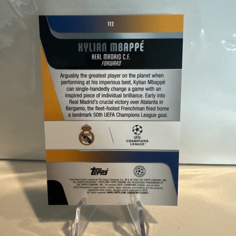 2025-2026 topps chrome UCC Kylian Mbappe Prism Refractor Real Madrid #112 view 2