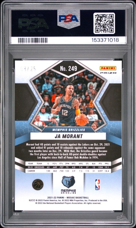 💎 2021 Panini Mosaic Ja Morant Orange Fluorescent /25 PSA 10 Low Pop🔥Grizzlies view 2