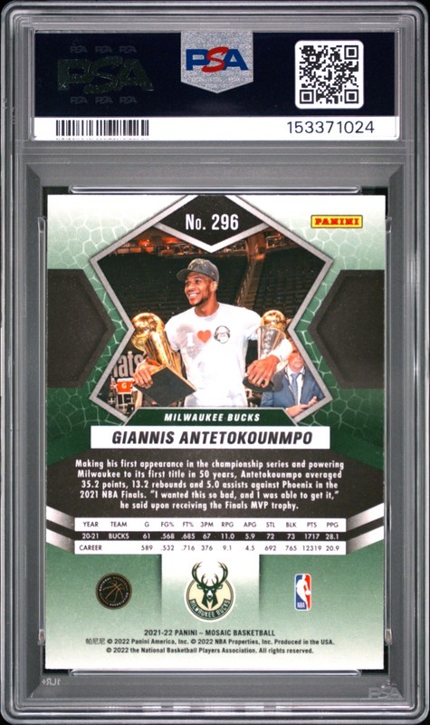 2021 Panini Mosaic Giannis Antetokounmpo Finals MVP PSA 10 Low Pop 🏆💎 view 2
