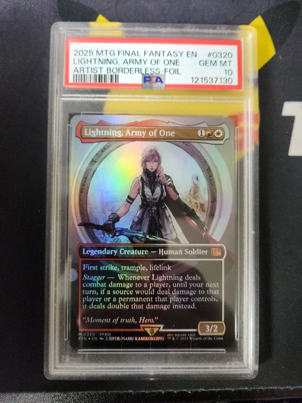 2025 MTG FINAL FANTASY ARTIST BORDERLESS-FOIL LIGHTNING, ARMY OF ONE PSA 10