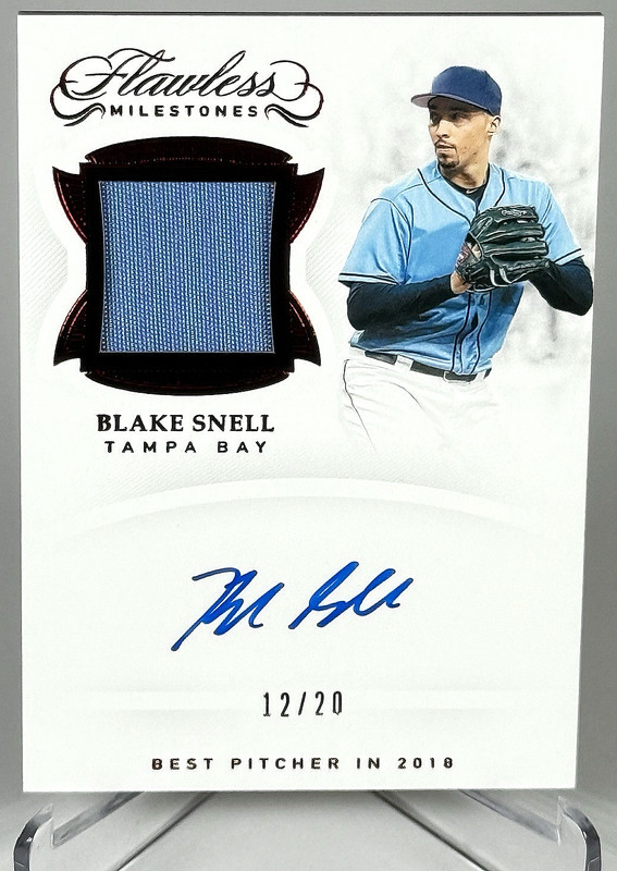2019 Flawless Milestones BLAKE SNELL /20 Auto Patch Ruby Dodgers Cy Young