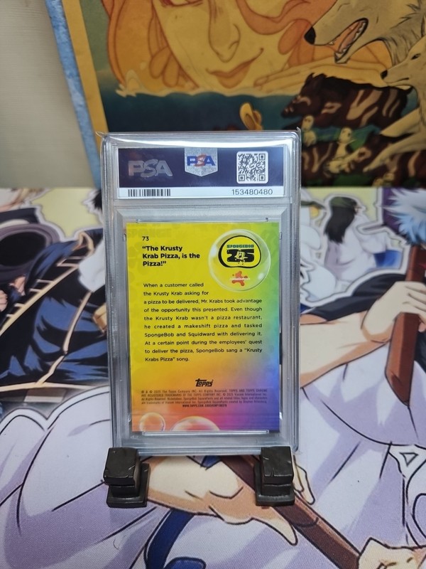 2025 TOPPS CHROME SPONGEBOB 25TH ANNI #73 THE KRUSTY KRAB PIZZA AQUA LAVA PSA 8 view 2