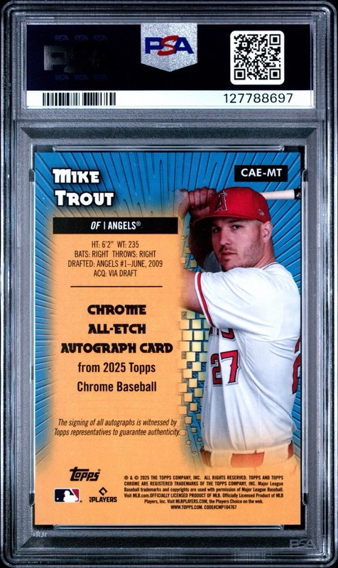 2025 Topps Chrome Mike Trout Orange Auto /25 PSA 10 GEM view 2