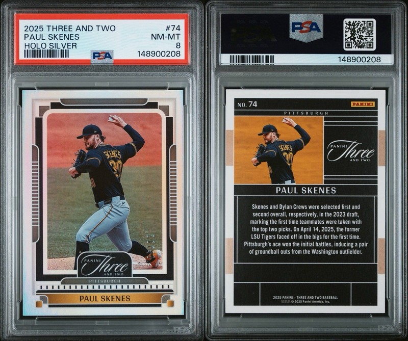 2025 Panini Three and Two #74 Paul Skenes Holo Silver # 26/49 PSA 8!!