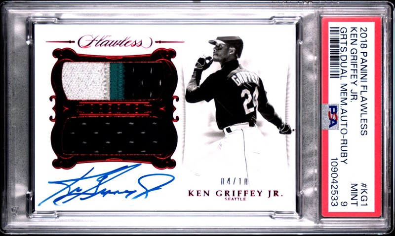 2018 Panini Flawless Ken Griffey Jr. Dual Patch Auto Ruby /10 #GDM-KG1 PSA 9
