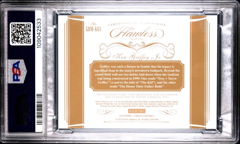 2018 Panini Flawless Ken Griffey Jr. Dual Patch Auto Ruby /10 #GDM-KG1 PSA 9 view 2