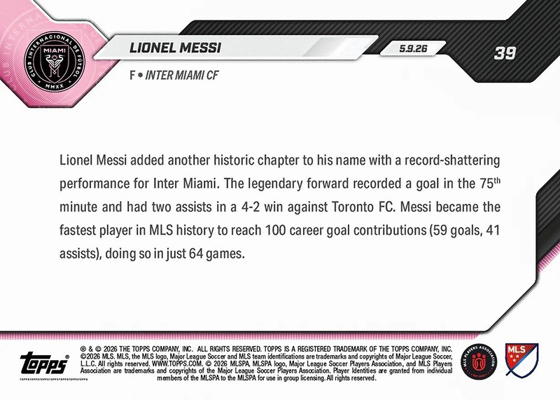 Lionel Messi 100th Goal Contribution 2026 MLS Topps NOW Card 39 PRESALE* view 2
