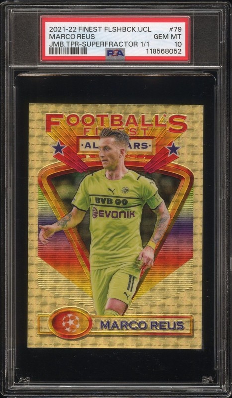 2021-22 TOPPS FINEST UCL MARCO REUS #79 JUMBO TOPPER SUPERFRACTOR #1/1 PSA 10