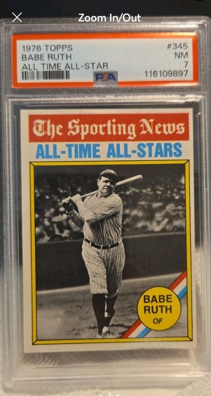 💥🏆⚾️76 TOPPS ALL TIME All STARS BABE RUTH PSA 7 NEAR MINT 🏟