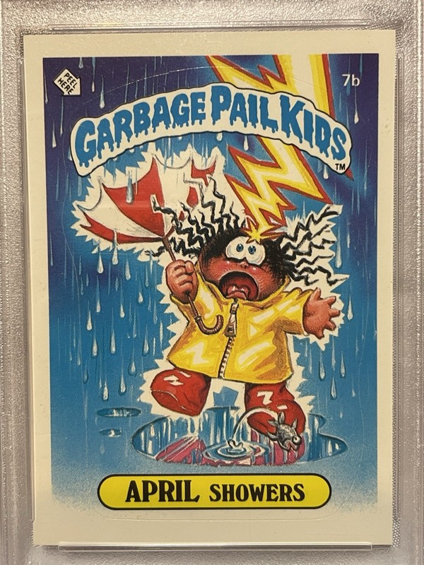 1985 Topps OS1 Garbage Pail Kids APRIL SHOWERS 7b Matte Card PSA 9 view 2