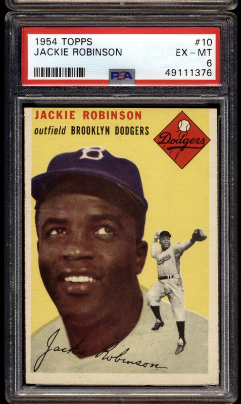 1954 Topps Brooklyn Dodgers Jackie Robinson #10 White Back PSA 6 EX-MT HOF
