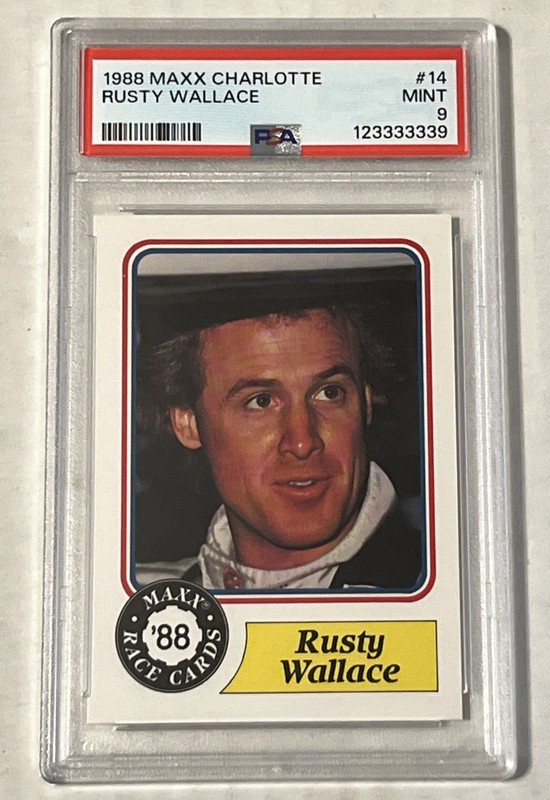 1988 Maxx Rusty Wallace #14 RC NASCAR Charlotte Rookie PSA Mint 9 Newly Graded view 1