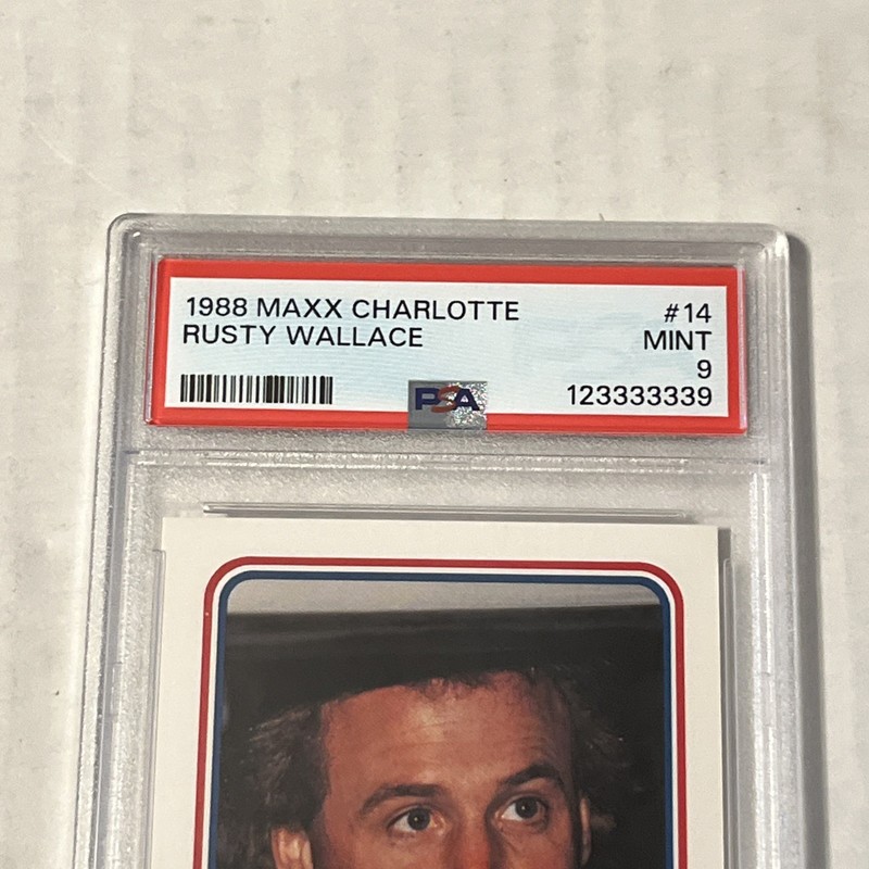1988 Maxx Rusty Wallace #14 RC NASCAR Charlotte Rookie PSA Mint 9 Newly Graded view 2