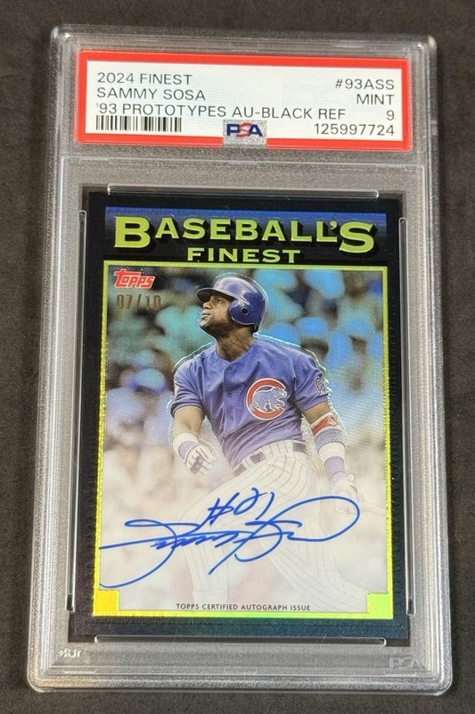 2024 Topps Finest SAMMY SOSA ‘93 Prototypes Black Refractor Auto 7/10 Mint PSA 9
